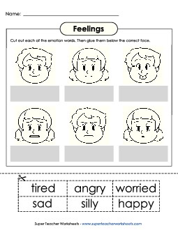 Basic Feelings: Cut-and-Glue Emotions Feelings Worksheet