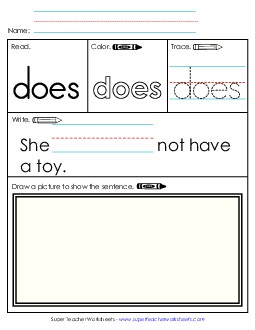 Worksheet 3: Does Sight Words Individual Worksheet