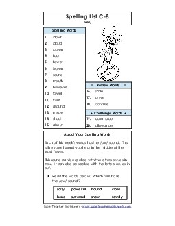 Spelling List C-8 Free Spelling C Worksheet