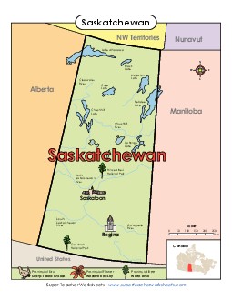 Saskatchewan Map (Full Colour) Canada Worksheet