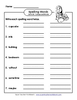 Write Twice (B-24) Spelling B Worksheet