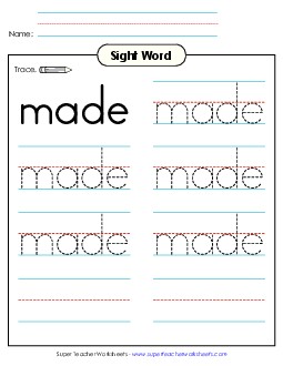 Trace the Word: Made Sight Words Individual Worksheet