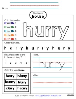 Worksheet 4: Hurry Sight Words Individual Worksheet