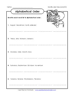 ABC Order Groups (C-Months and Days)  Spelling C Worksheet