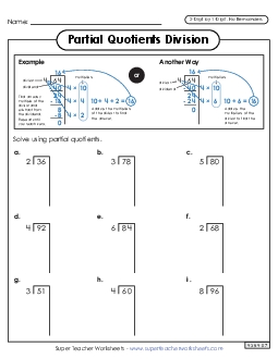 Partial Quotients 2-Digit by 1-Digit Division (No Remainders) Free Worksheet