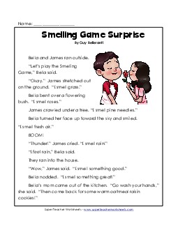 Smelling Game Surprise 1st Grade Reading Comprehension Worksheet