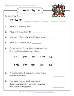 Questions: Skip Counting by 12s Free Worksheet