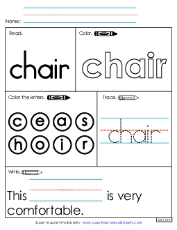 Worksheet 1: Chair Sight Words Individual Worksheet