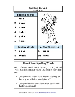 Spelling List A-9 Spelling A Worksheet