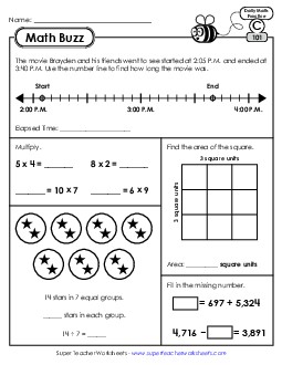 Math Buzz: Week 21 Worksheets 101 through 105 Daily Math Review Worksheet