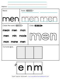 Worksheet 2: Men Sight Words Individual Worksheet