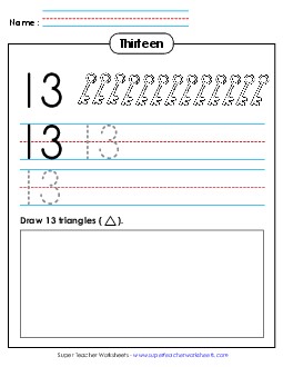 Print, Trace, Draw: Thirteen Counting Worksheet