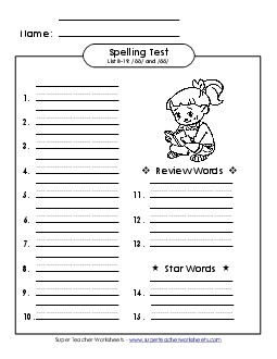 Spelling Test (B-19) Spelling B Worksheet