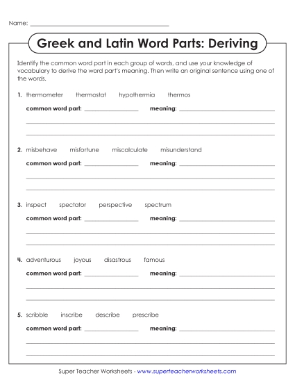 New Common Word Parts: Deriving Meaning Worksheet New Common Word Parts: Deriving Meaning Worksheet