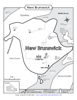 New Brunswick Map (Black & White) Canada Worksheet