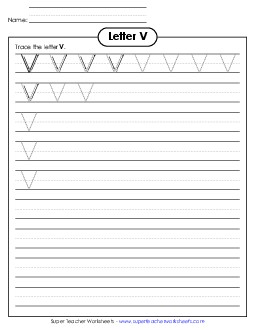 Uppercase V (Smaller Font Size) Alphabet Worksheet