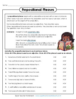 Prepositional Phrases 4th Grade ELA Worksheet