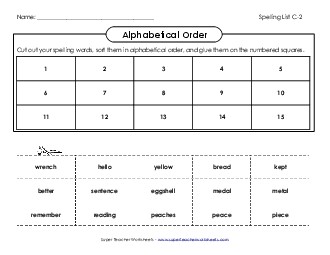 ABC Order: Cut & Glue (C-2) Free Spelling C Worksheet