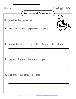 Scrambled Sentences (B-24) Spelling B Worksheet