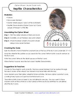 Characteristics of Reptiles Animals Worksheet