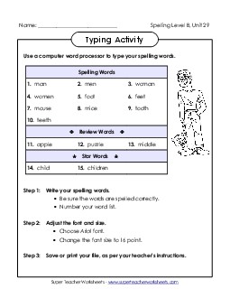 Typing Activity (B-29)  Spelling B Worksheet