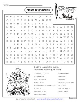 Word Search Canada Worksheet