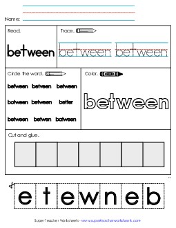 Worksheet 2: Between Sight Words Individual Worksheet