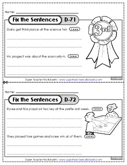 Fix the Sentences D-71 through D-75 Worksheet