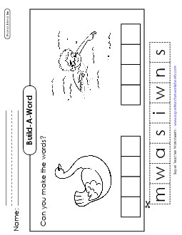 Build-a-Word #2: Swan and Swim Phonics Blends Worksheet