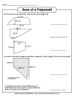 Area of a Trapezoid (Advanced) Worksheet