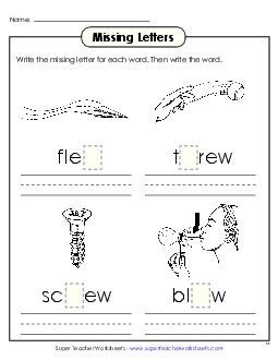 Missing Letters (-ew) Word Families Worksheet