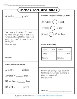 Inches, Feet, and Yards Variety Worksheet (Basic) Measurement Worksheet