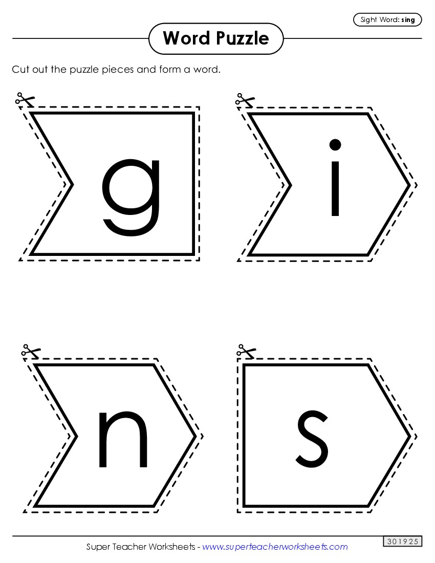 Word Puzzle: Sing Sight Words Individual Worksheet