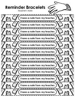 Reminder Wristbands - Teacher\'s Note Worksheet