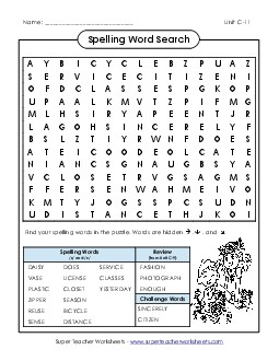 Word Search (C-11) Spelling C Worksheet