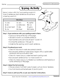 Typing Sentences (F-13) Spelling F Worksheet