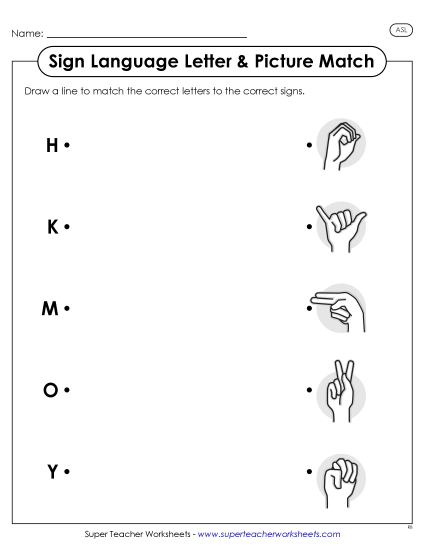 New ASL Letter-Picture Match 2 Worksheet
