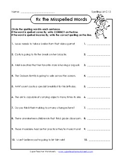 Find the Mistakes (C-13) Spelling C Worksheet