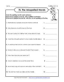 Correct or Incorrect?  (C-4) Spelling C Worksheet