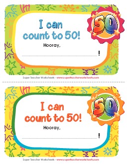 I can count to 50! Free Awards Worksheet