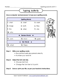 Typing Activity (B-11) Spelling B Worksheet