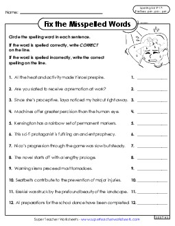 Correct or Incorrect? (F-17) Spelling F Worksheet