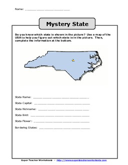 Mystery State: North Carolina States Worksheet