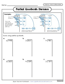 Partial Quotients 3-Digit by 1-Digit Division (No Remainders) Worksheet