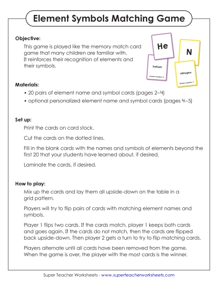 New Element Symbols Matching Game Worksheet New Element Symbols Matching Game Worksheet