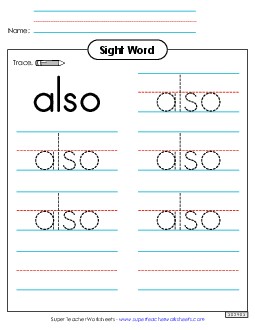 Trace the Word: Also Sight Words Individual Worksheet