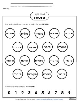 Dab or Color: More Sight Words Individual Worksheet