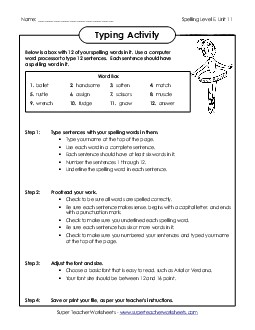 Typing Sentences (E-11) Spelling E Worksheet