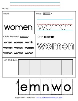 Worksheet 2: Women Sight Words Individual Worksheet