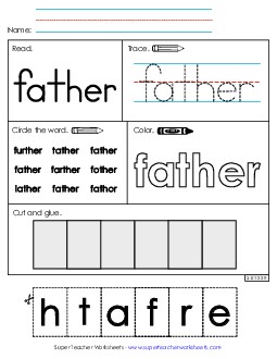 Worksheet 2: Father Free Sight Words Individual Worksheet